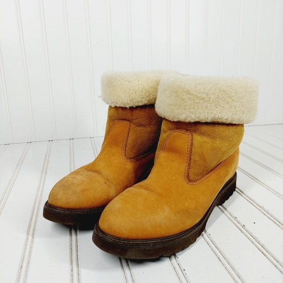 Rockport Tan Brown Leather Fold Over Fur Trim Ankle Boots D369 - Picture 2 of 13